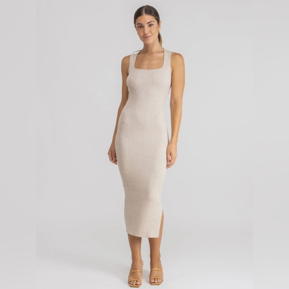 Rhythm. Beige Ribbed Midi Tank Dress